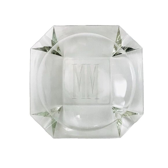 Rare Minneapolis-Moline MM Large Heavy Glass Ashtray Engraved Square Clear 8 x8 - Picture 1 of 8